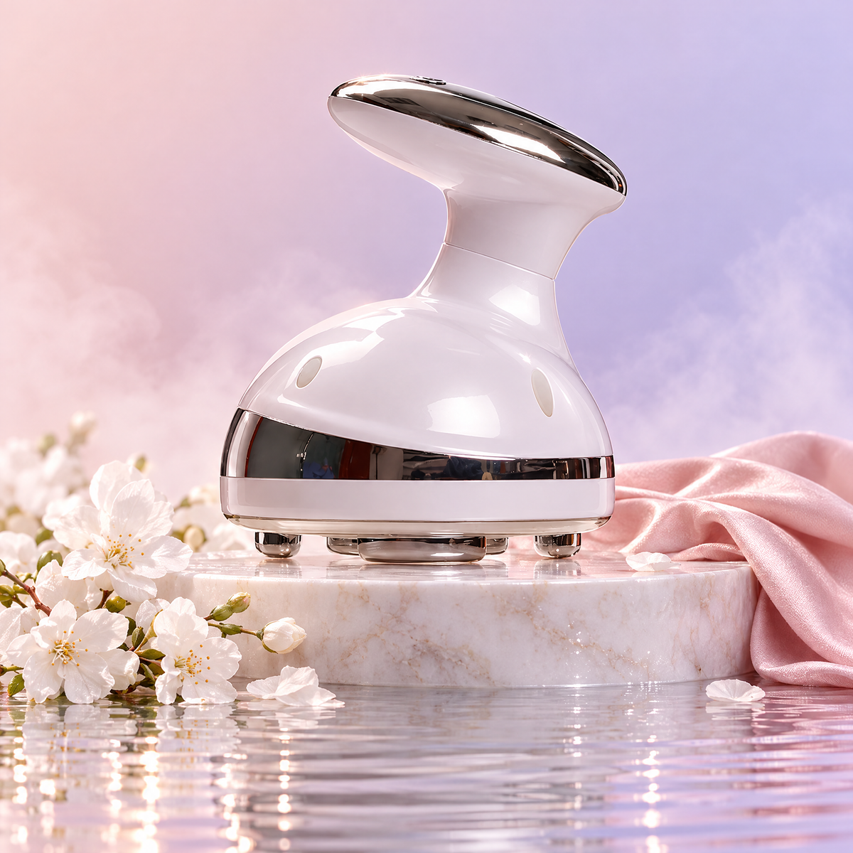 Somari Contour on a marble podium in still water with blossoms